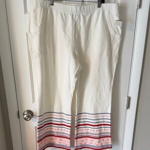 NEW C. Wonder Women’s Soft White French Terry Pants printed leg detail XL petite